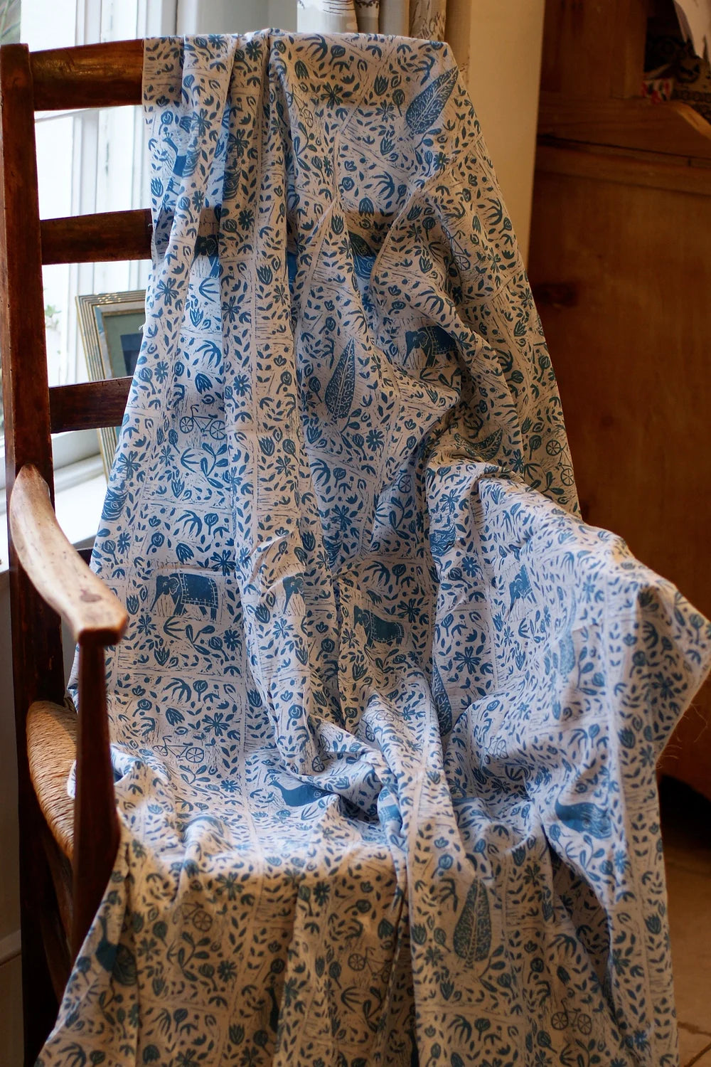 India Inspired Lino Print Fabric by Holly Woodman
