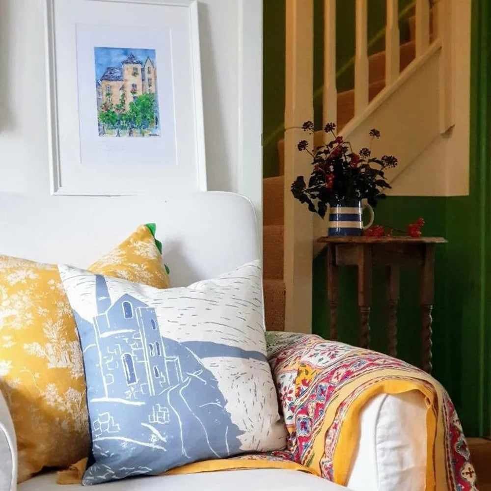 Cornish Tin Mine Lino Print Cushion Cover