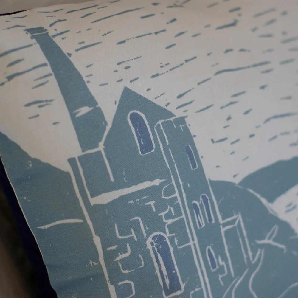 Cornish Tin Mine Lino Print Cushion Cover
