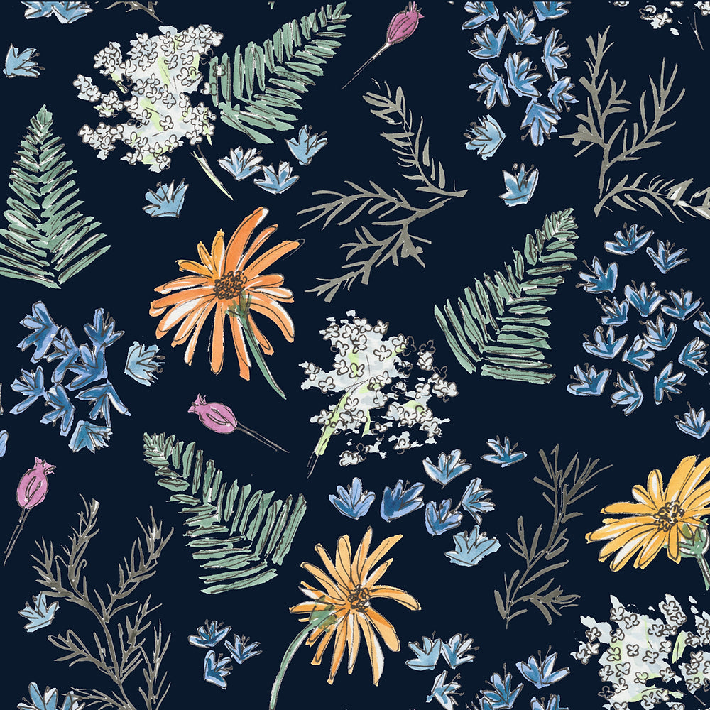 Ferns Floral Fabric by Holly Woodman