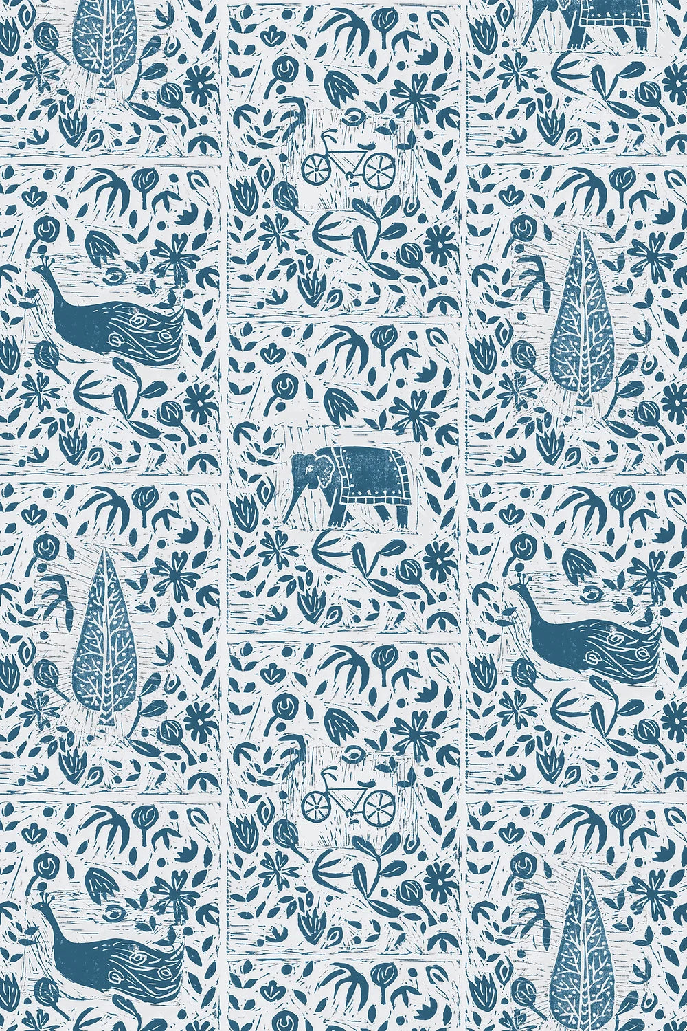 India Inspired Lino Print Fabric by Holly Woodman