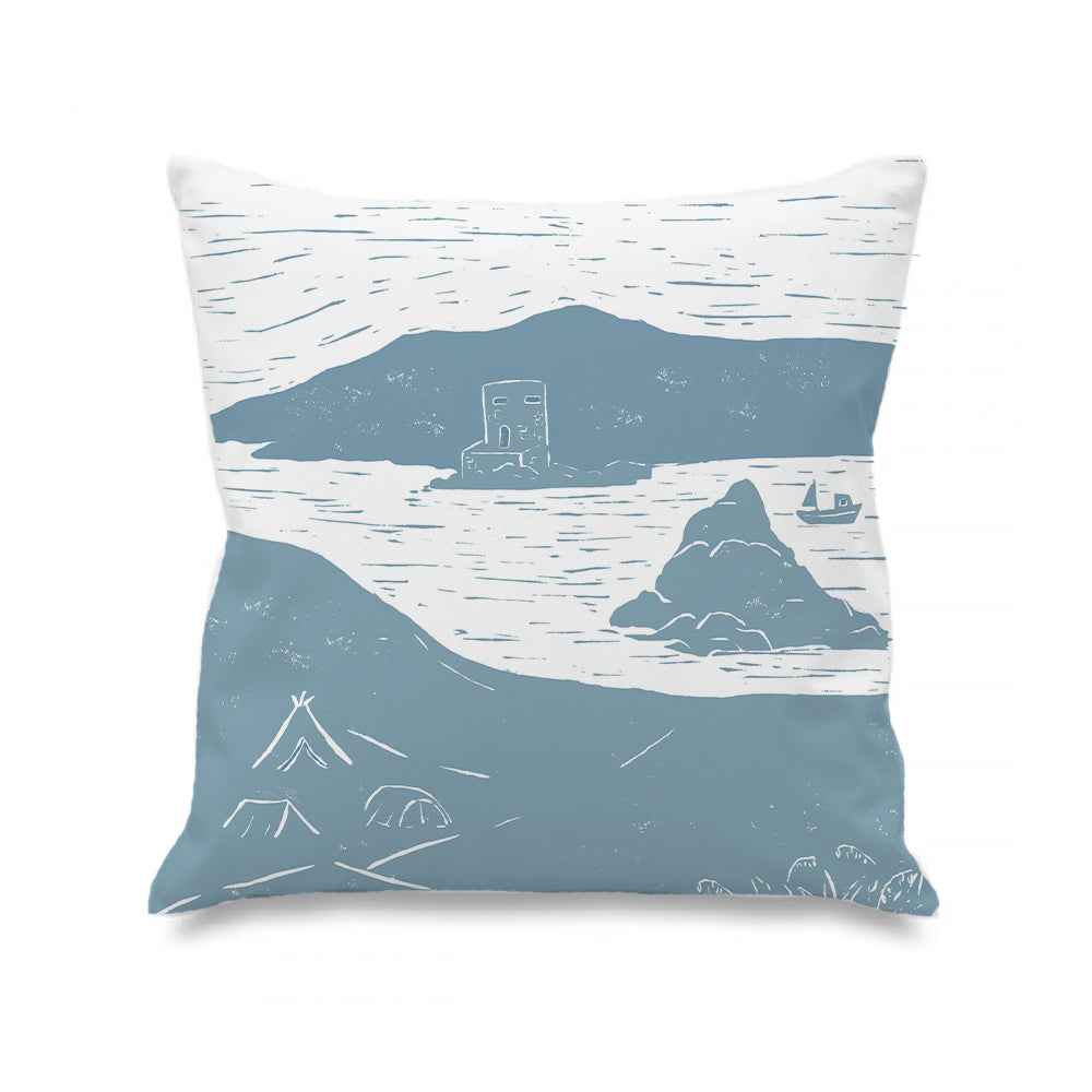 Bryher Campsite Lino Print Cushion