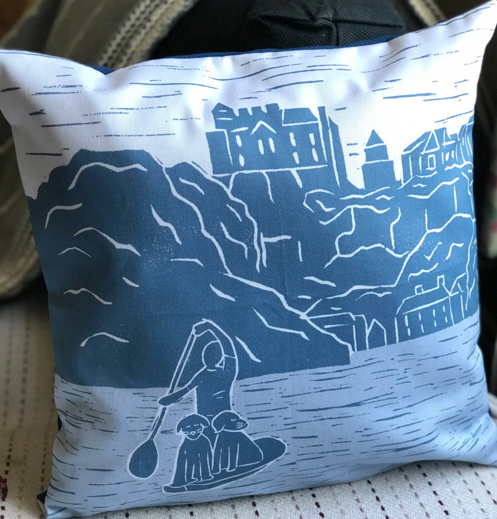 Custom Lino Print Cushion by Holly Woodman