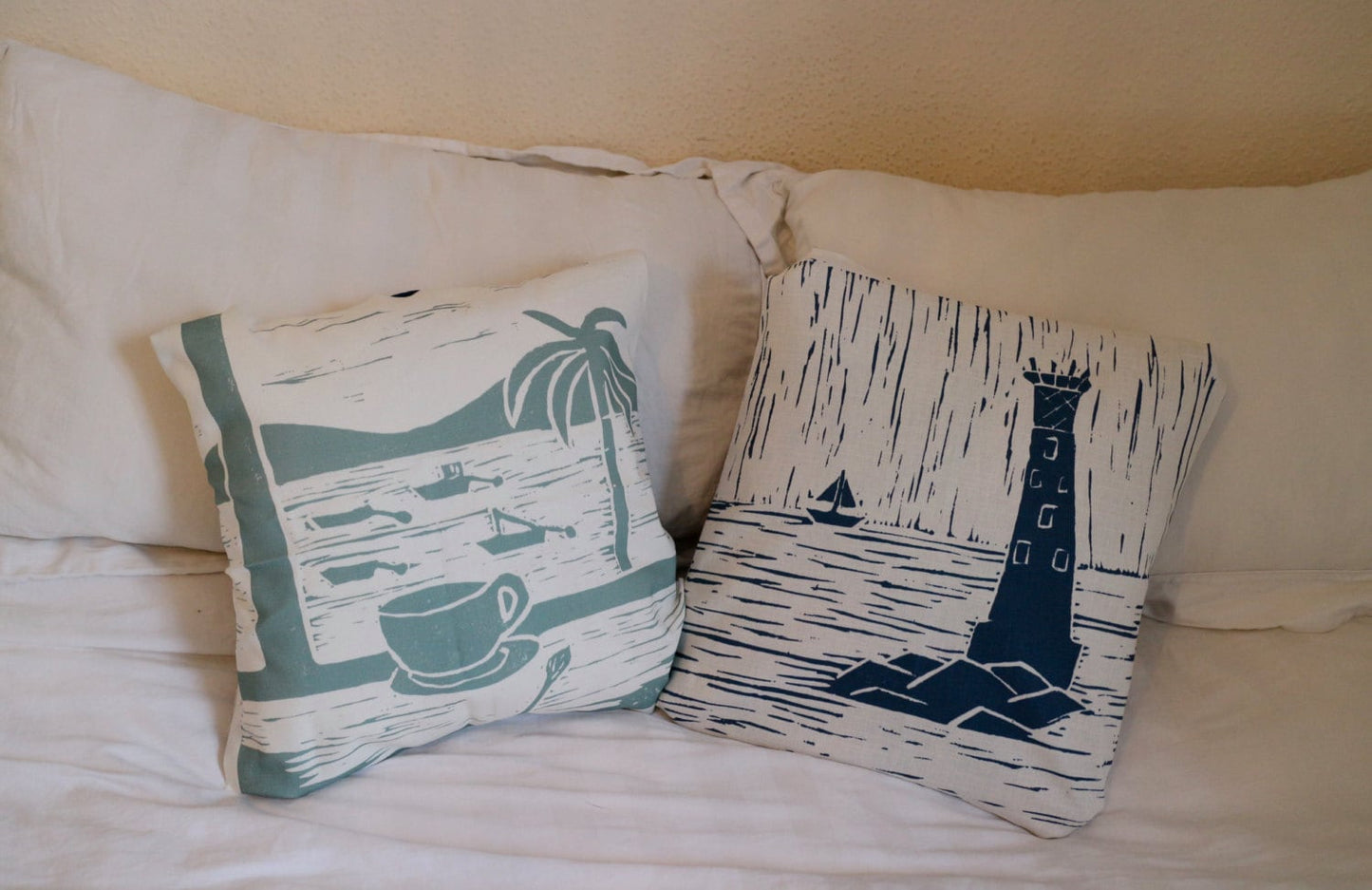Tresco Moorings Lino Print Cushion
