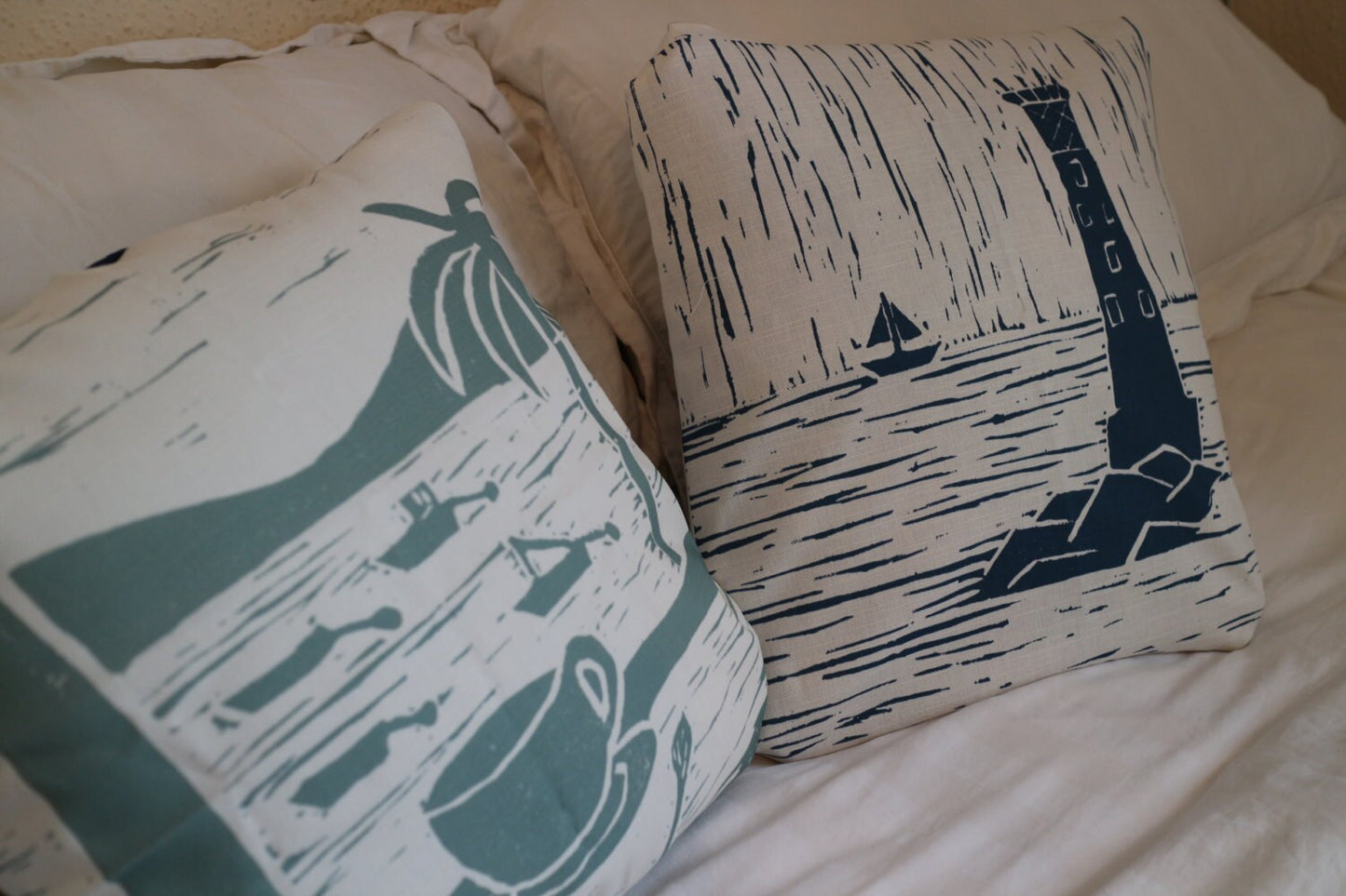 Tresco Moorings Lino Print Cushion