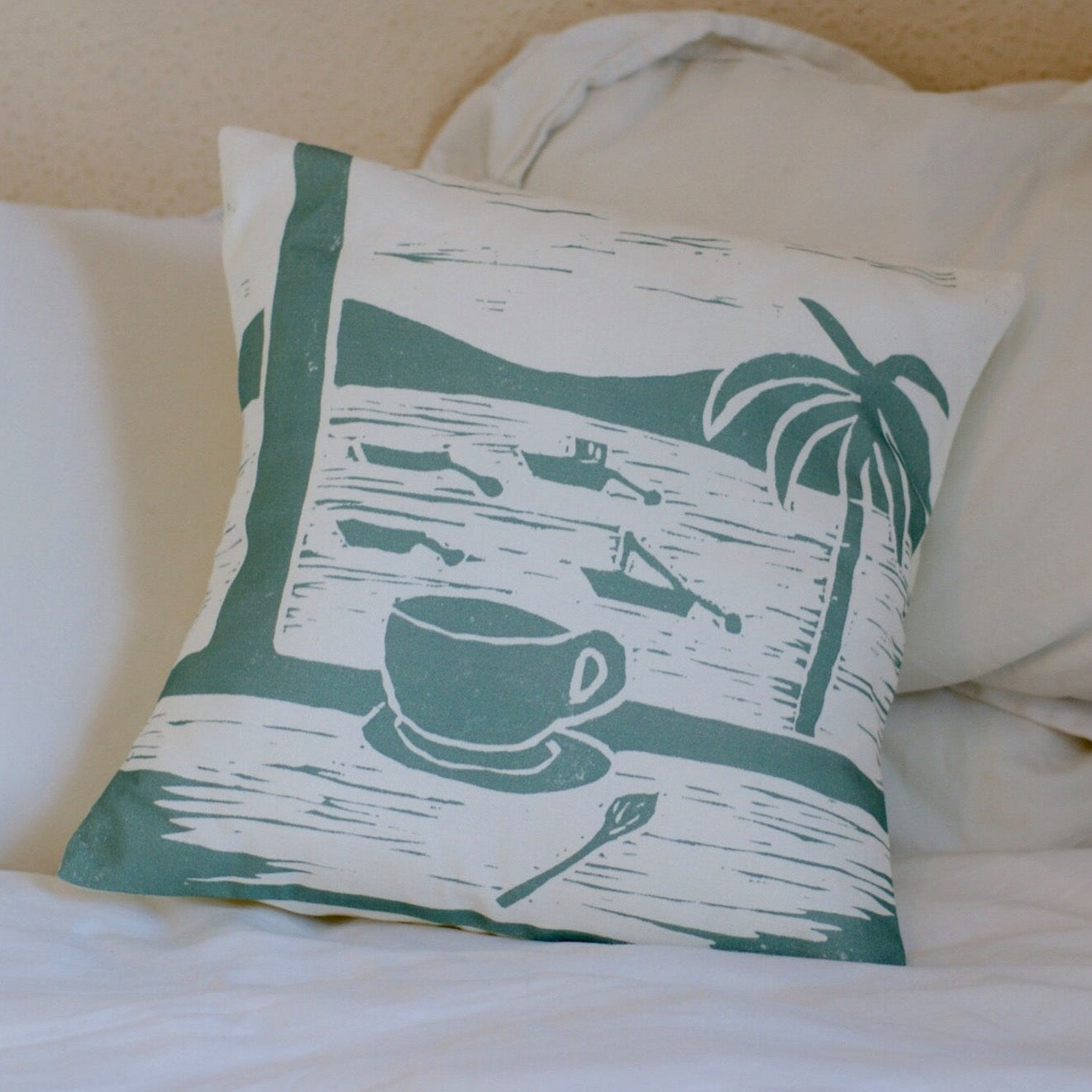 Tresco Moorings Lino Print Cushion