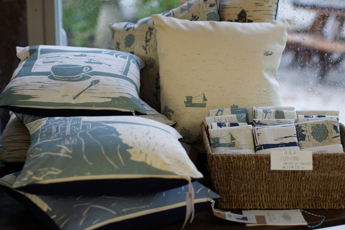 Tresco Moorings Lino Print Cushion