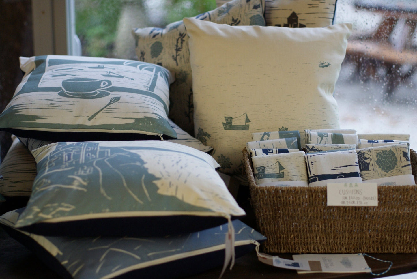 Fishing Boats Lino Print Cushion