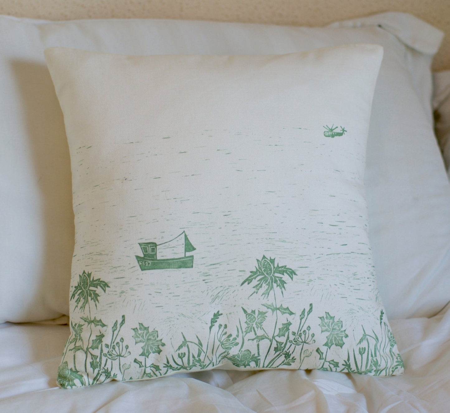 Fishing Boats Lino Print Cushion