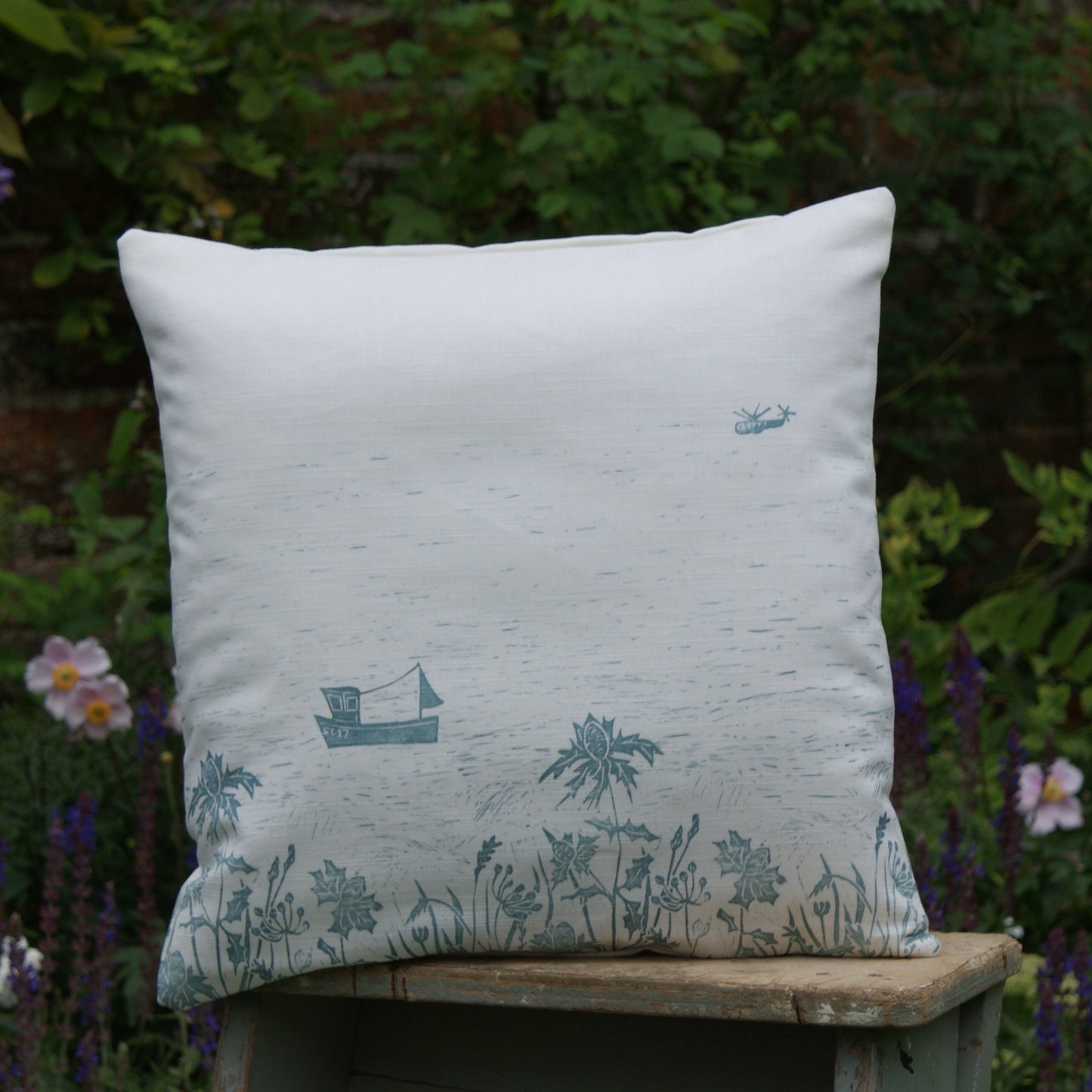 Fishing Boats Lino Print Cushion