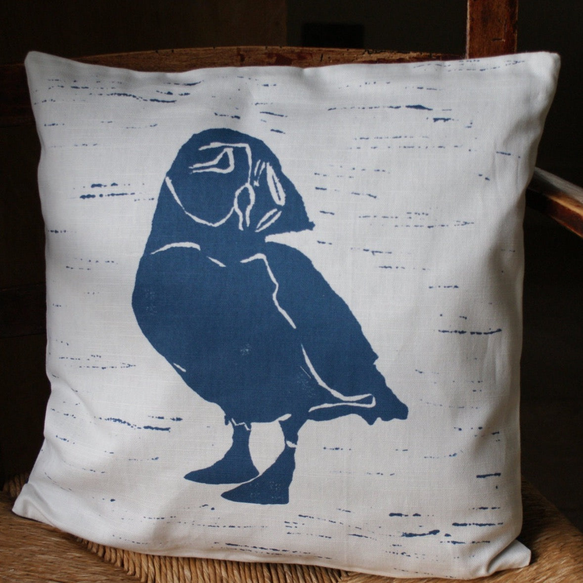Puffin Lino Print Cushion
