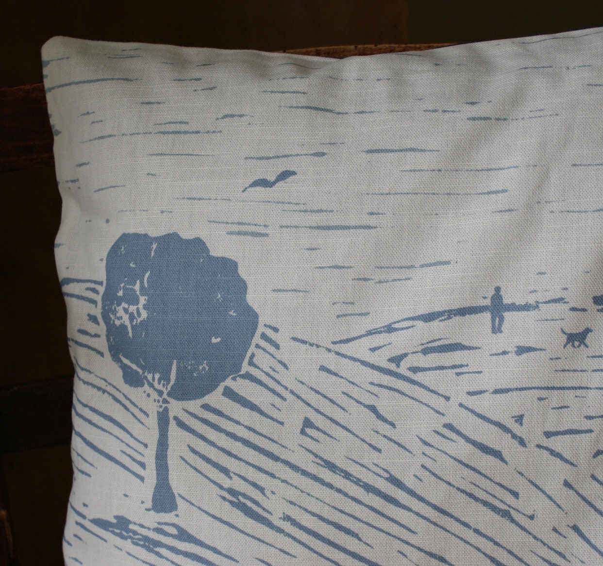Dog Walking Lino Print Cushion