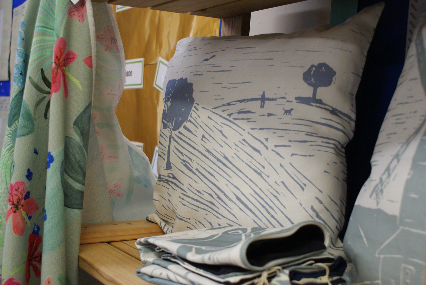 Dog Walking Lino Print Cushion