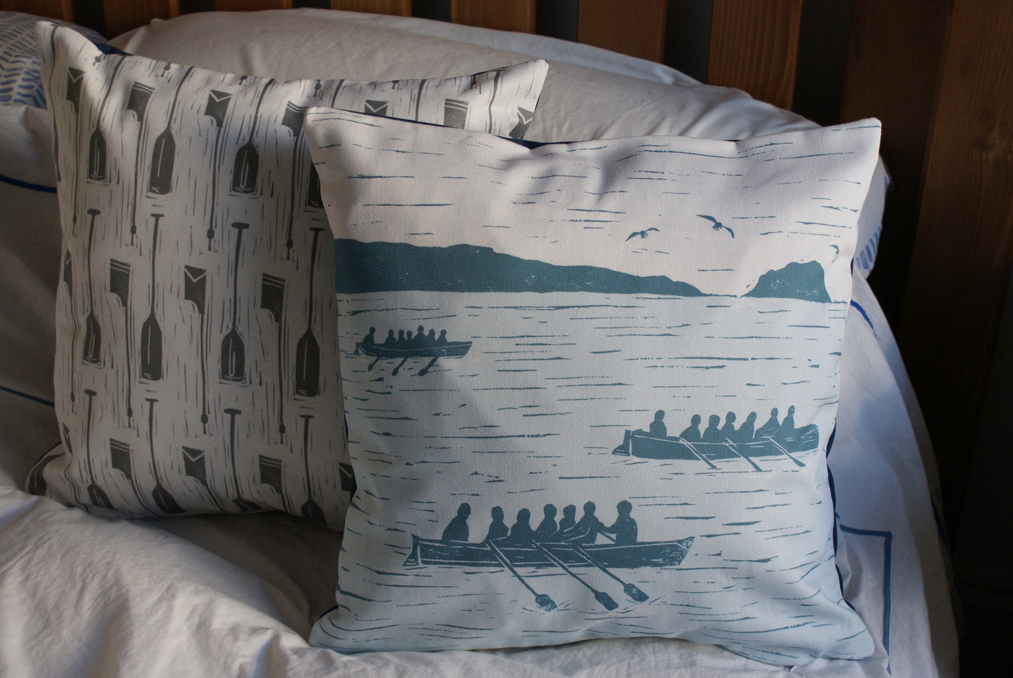 Oars Lino Print Cushion Cover