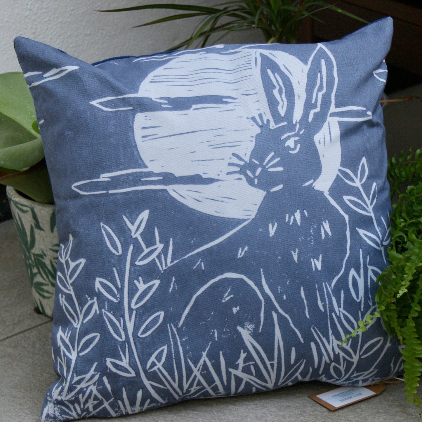 Hare & Moon Lino Print Cushion