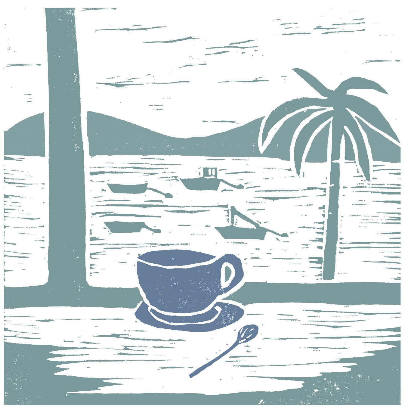 Tresco Moorings Lino Print Cushion