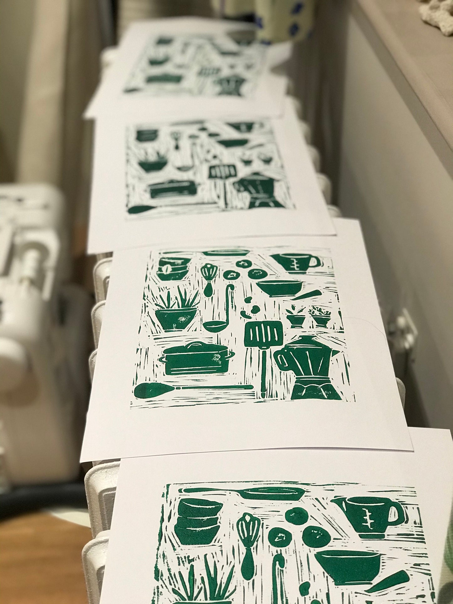 In The Kitchen Lino Prints