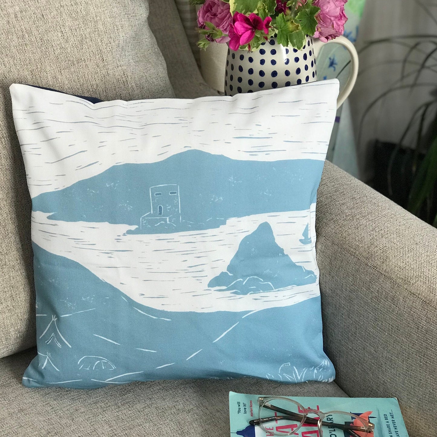 Bryher Campsite Lino Print Cushion