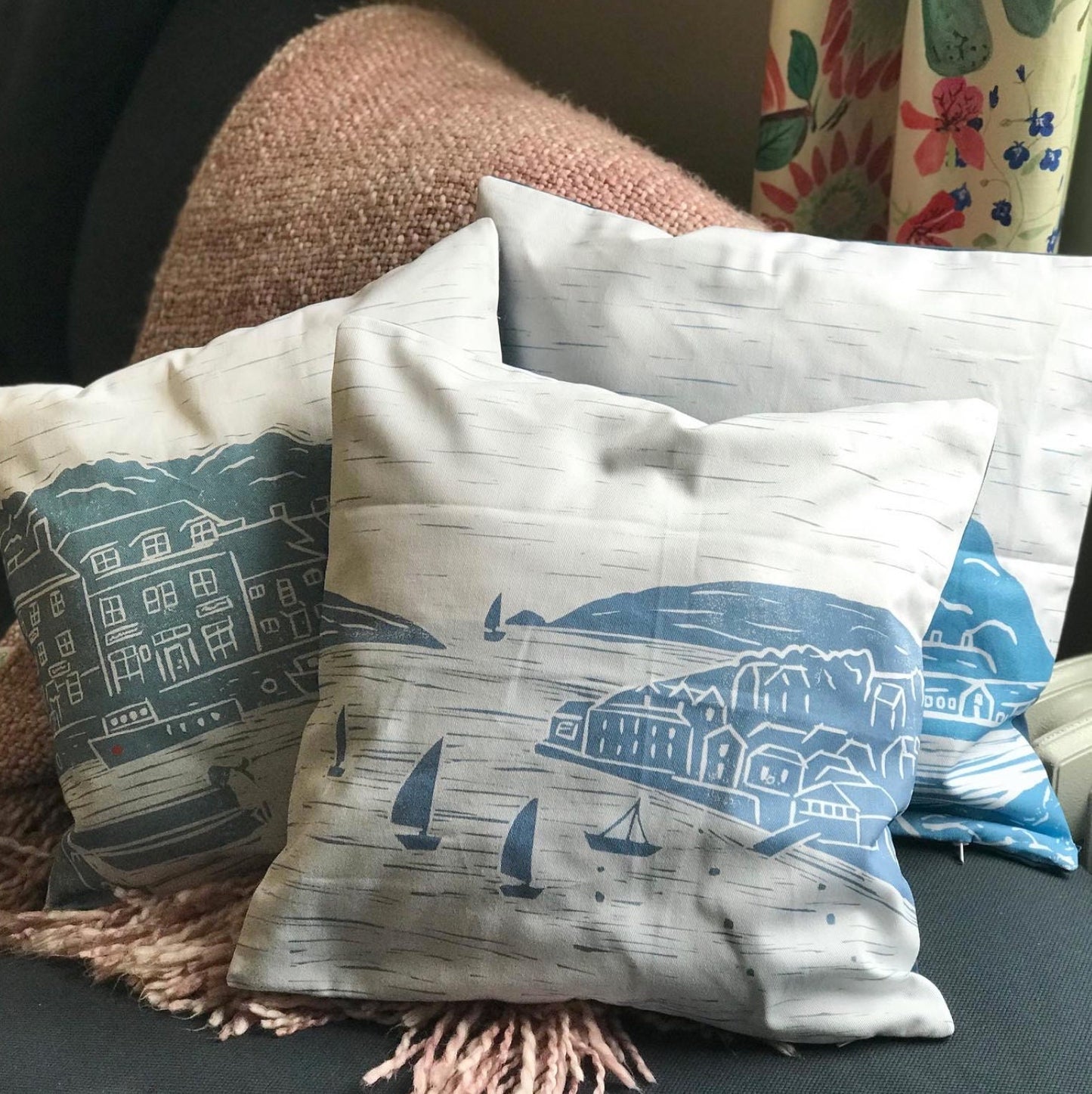Salcombe Lino Print Cushion