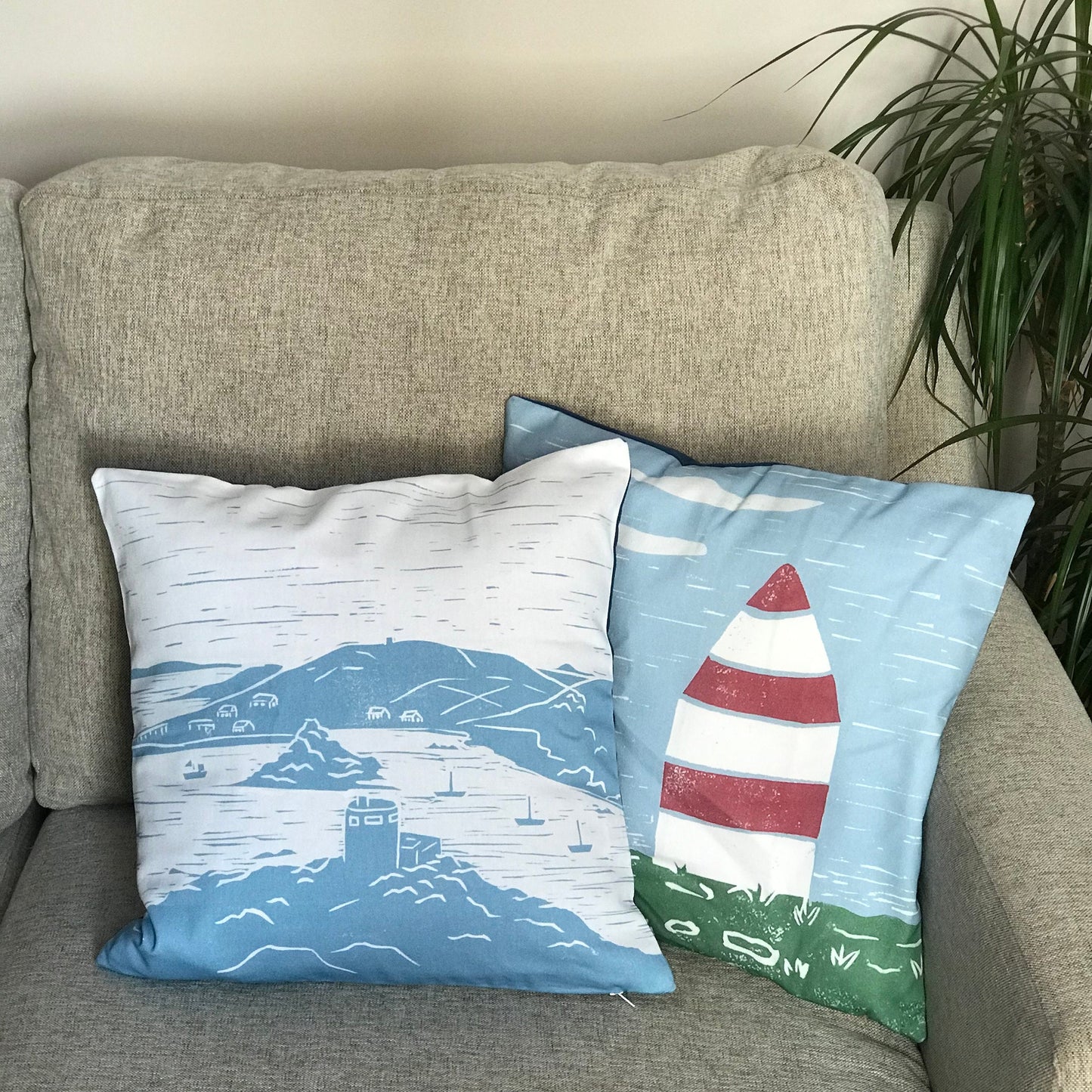Bryher View Lino Print Cushion