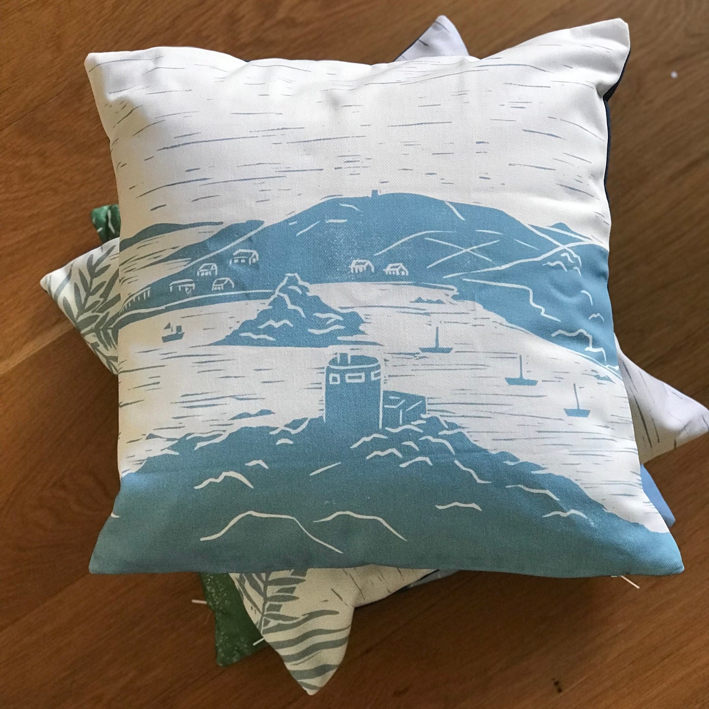 Bryher View Lino Print Cushion