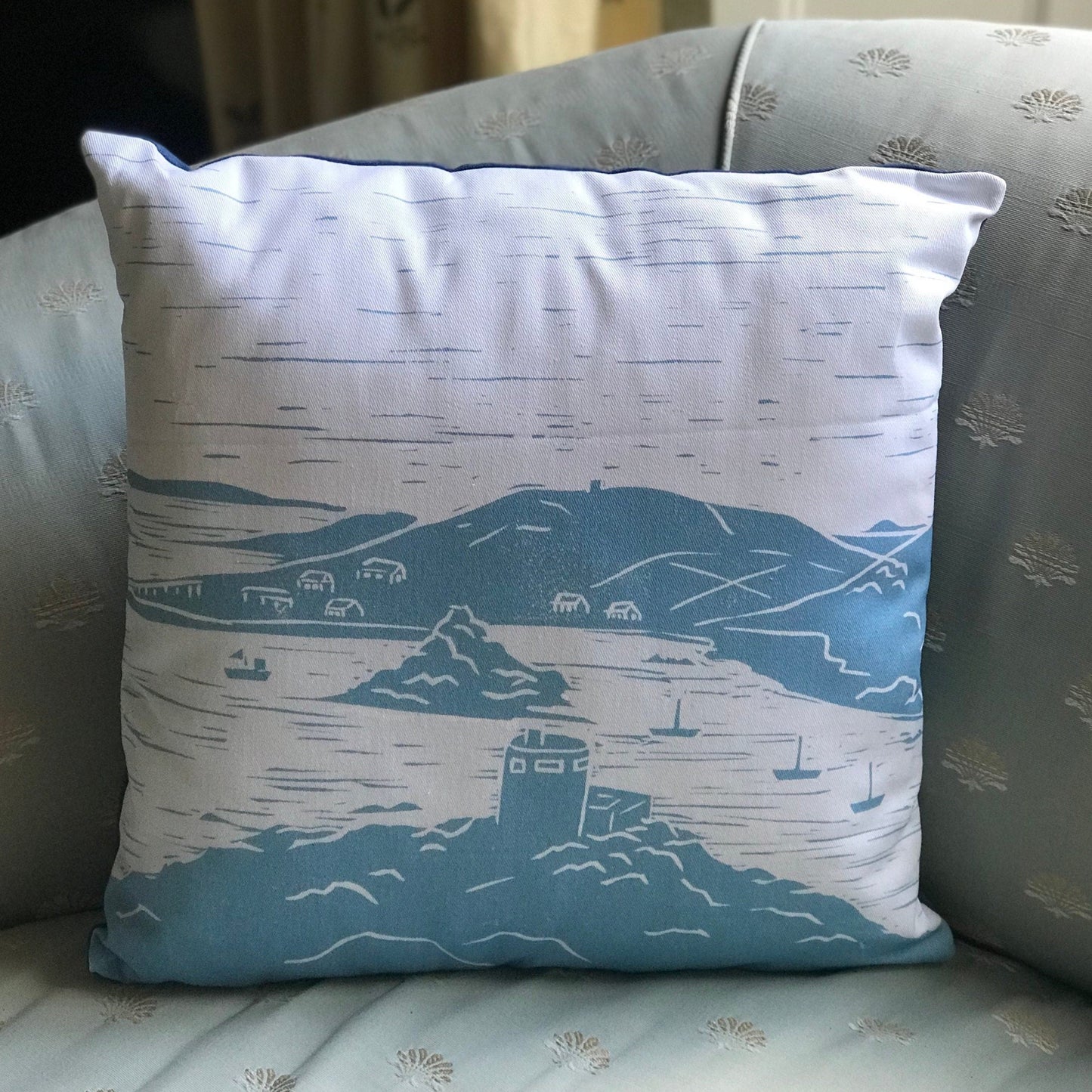 Bryher View Lino Print Cushion