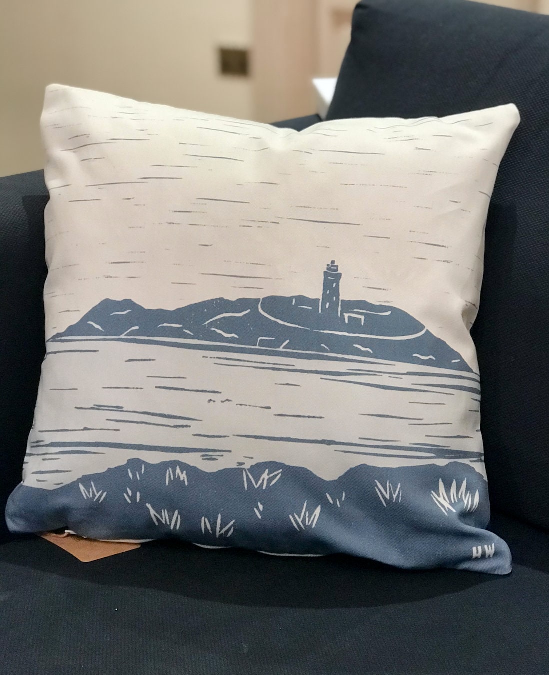 Godrevy Lighthouse Lino Print Cushion Cover