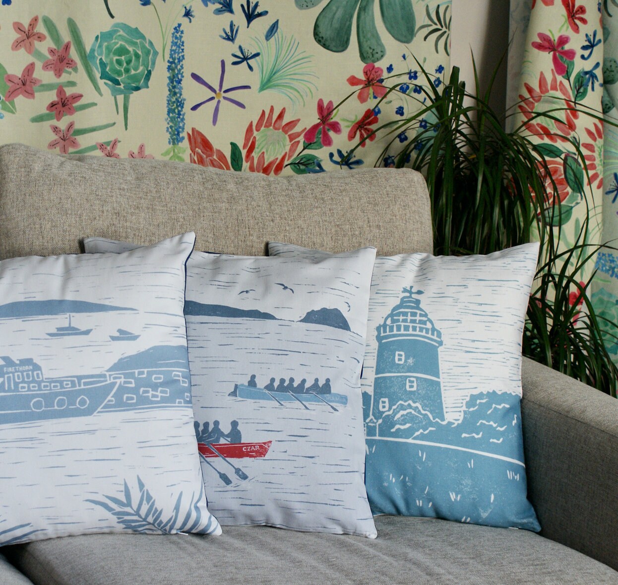 St Agnes Lighthouse Lino Print Cushion