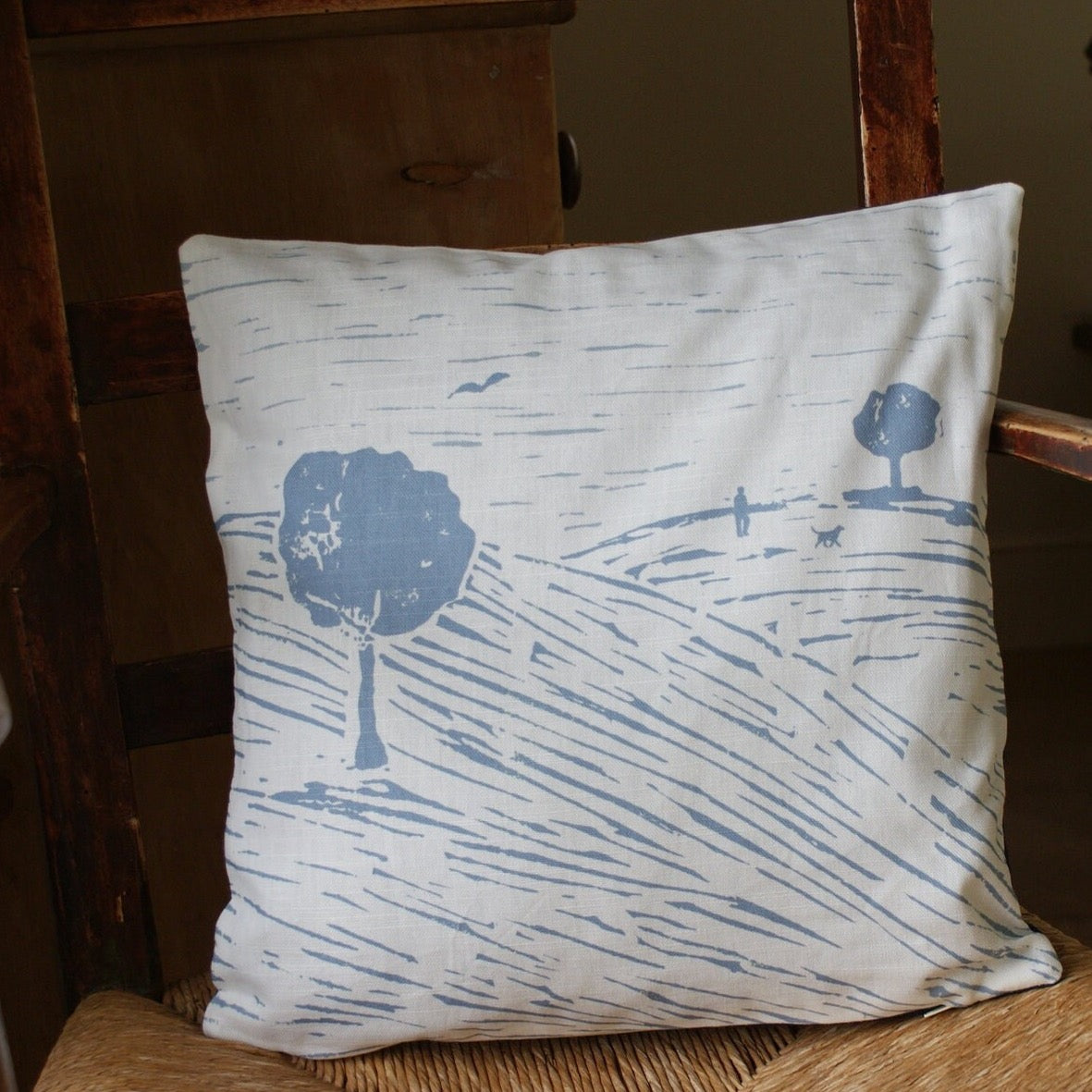 Dog Walking Lino Print Cushion