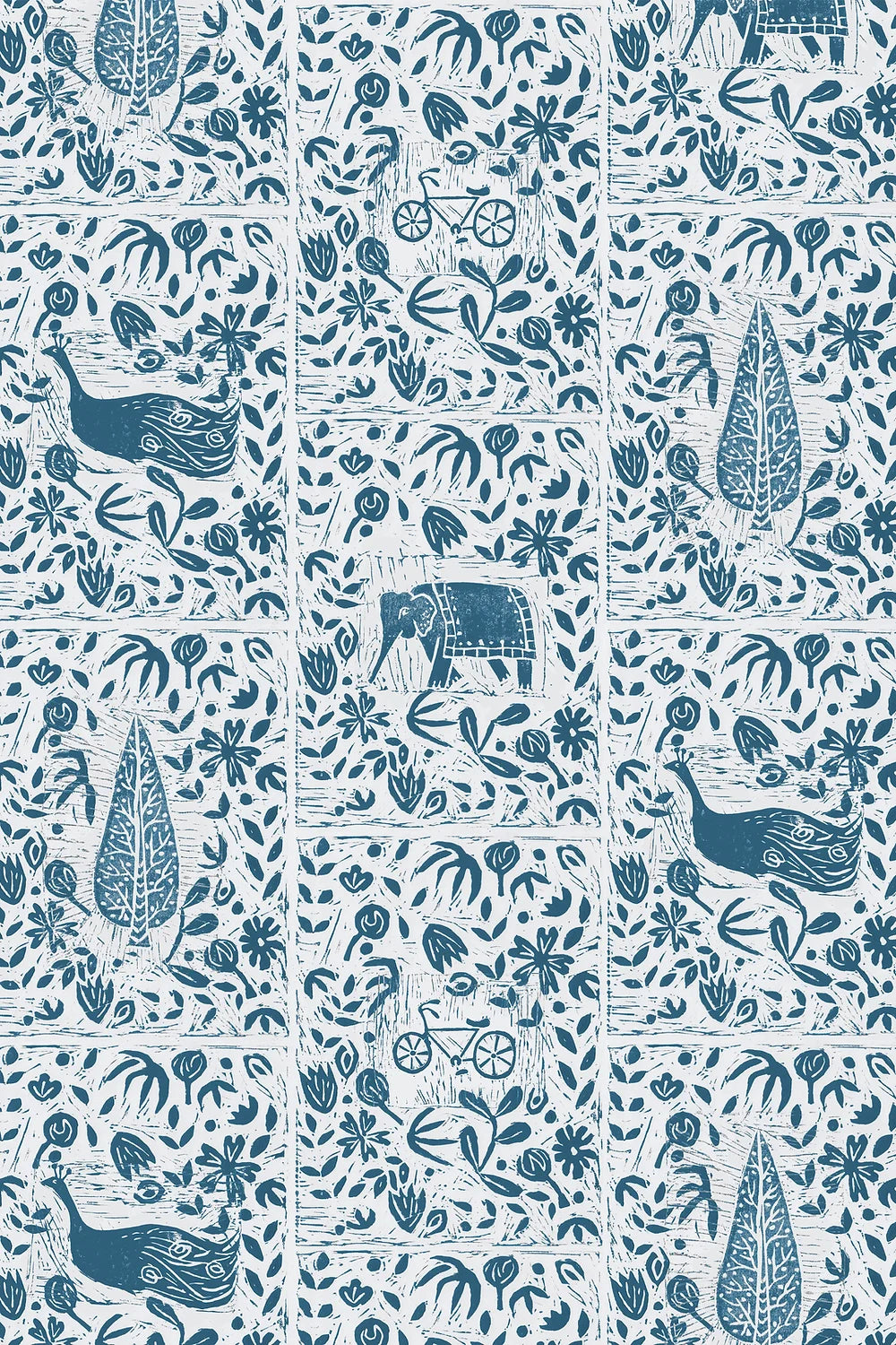 India Inspired Lino Print Fabric by Holly Woodman 
