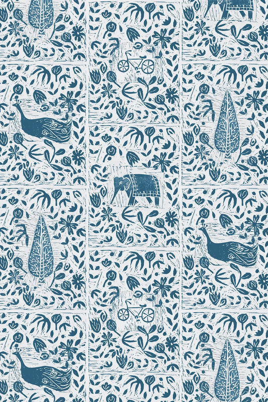India Inspired Lino Print Fabric by Holly Woodman 