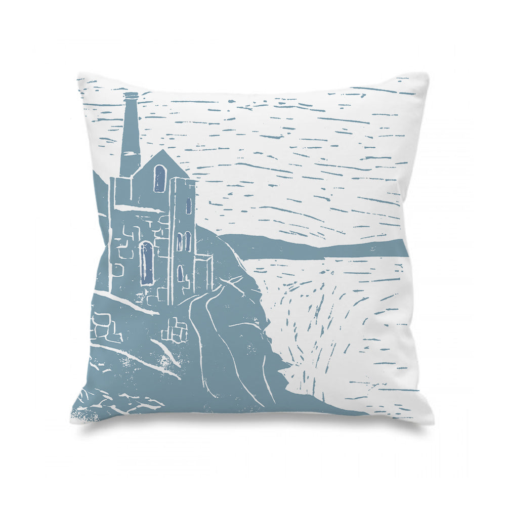 Cornish Tin Mine Lino Print Cushion Cover