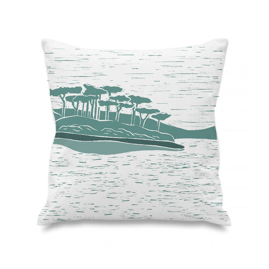 Budleigh Salterton Town in England, Lino print cushion cover of the tree lines