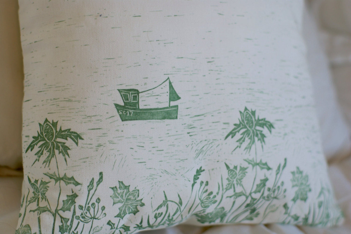Fishing Boats Lino Print Cushion