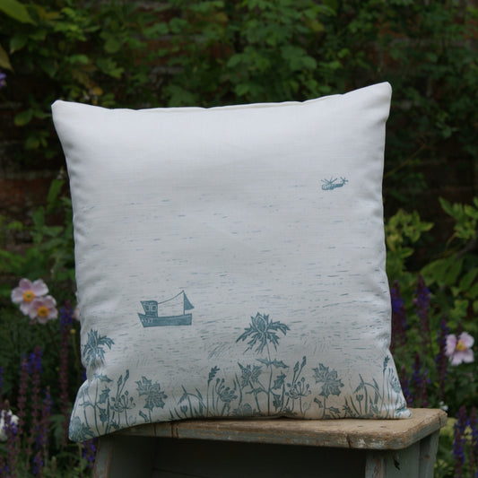 Fishing Boats Lino Print Cushion
