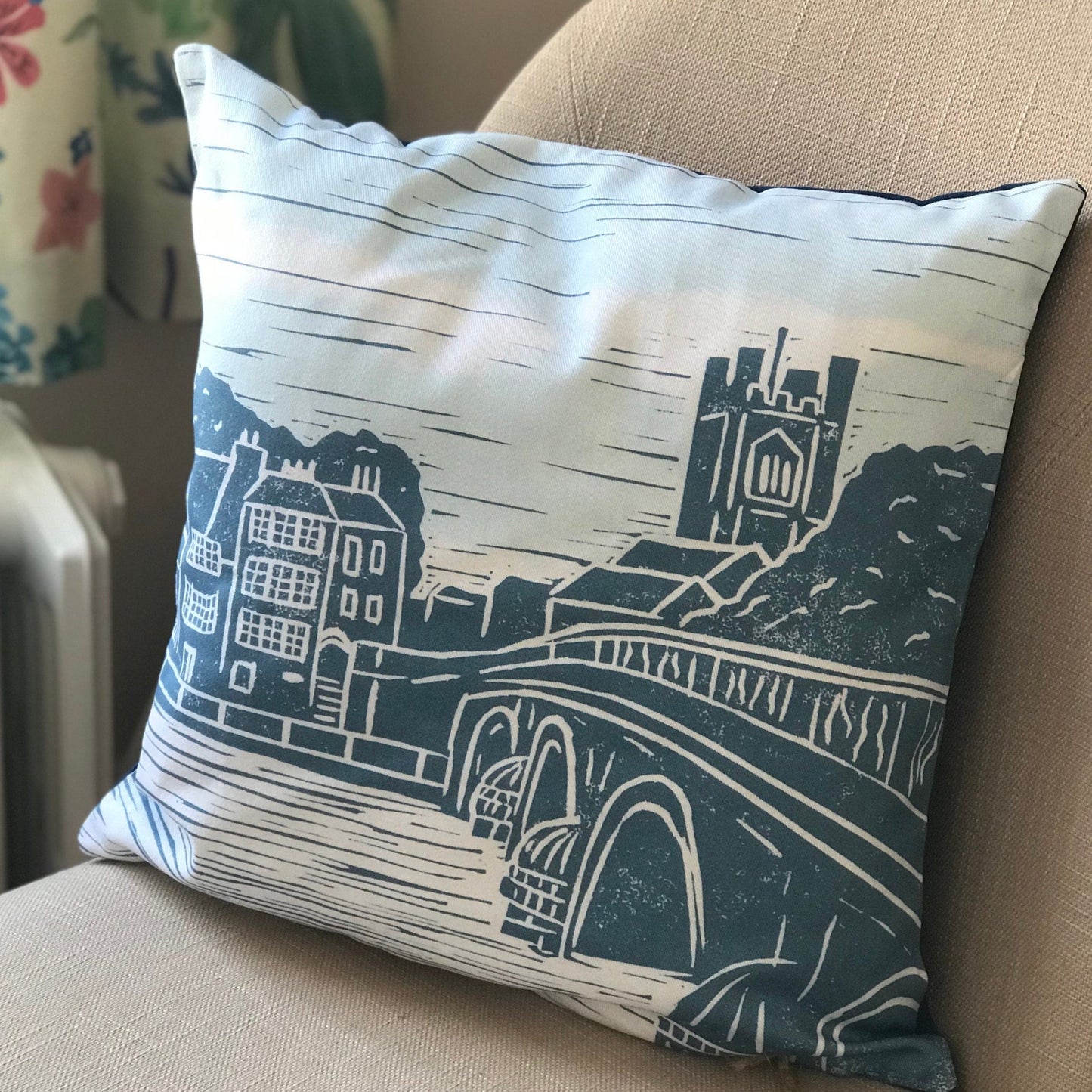 Henley-On-Thames Lino Print Cushion