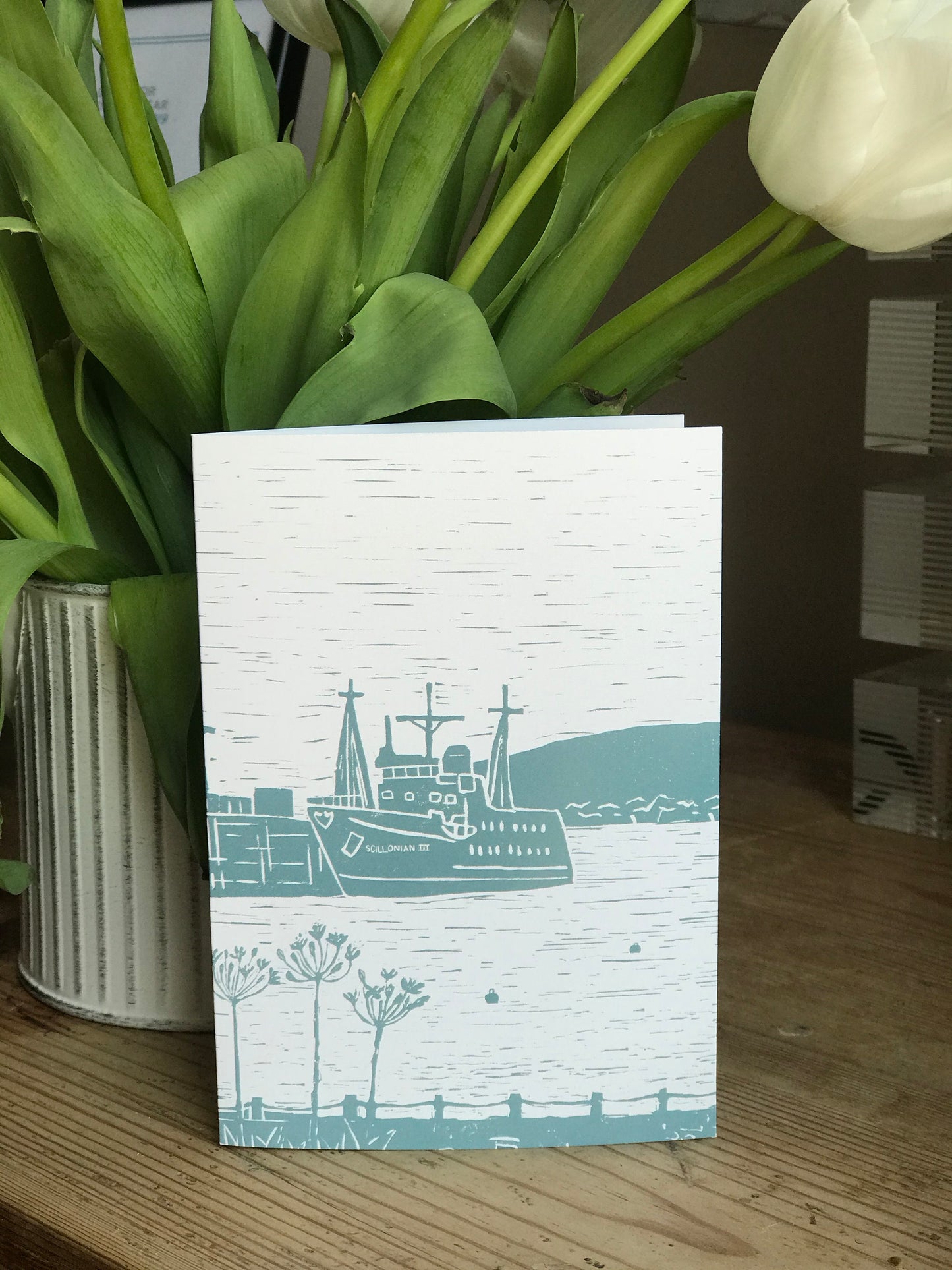 Scilly Lino Print Greetings Card