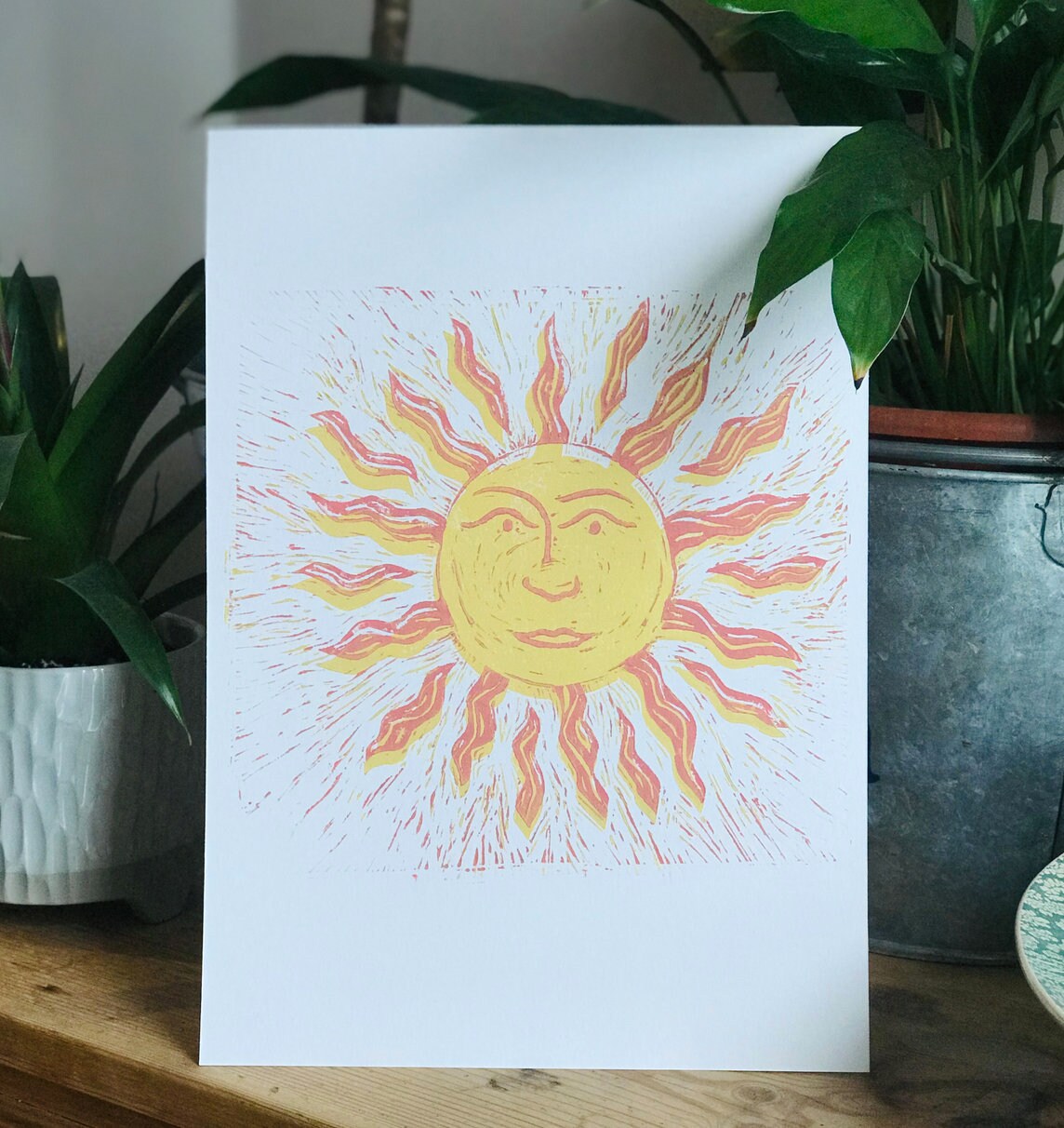 The Sun Lino Print Cushion