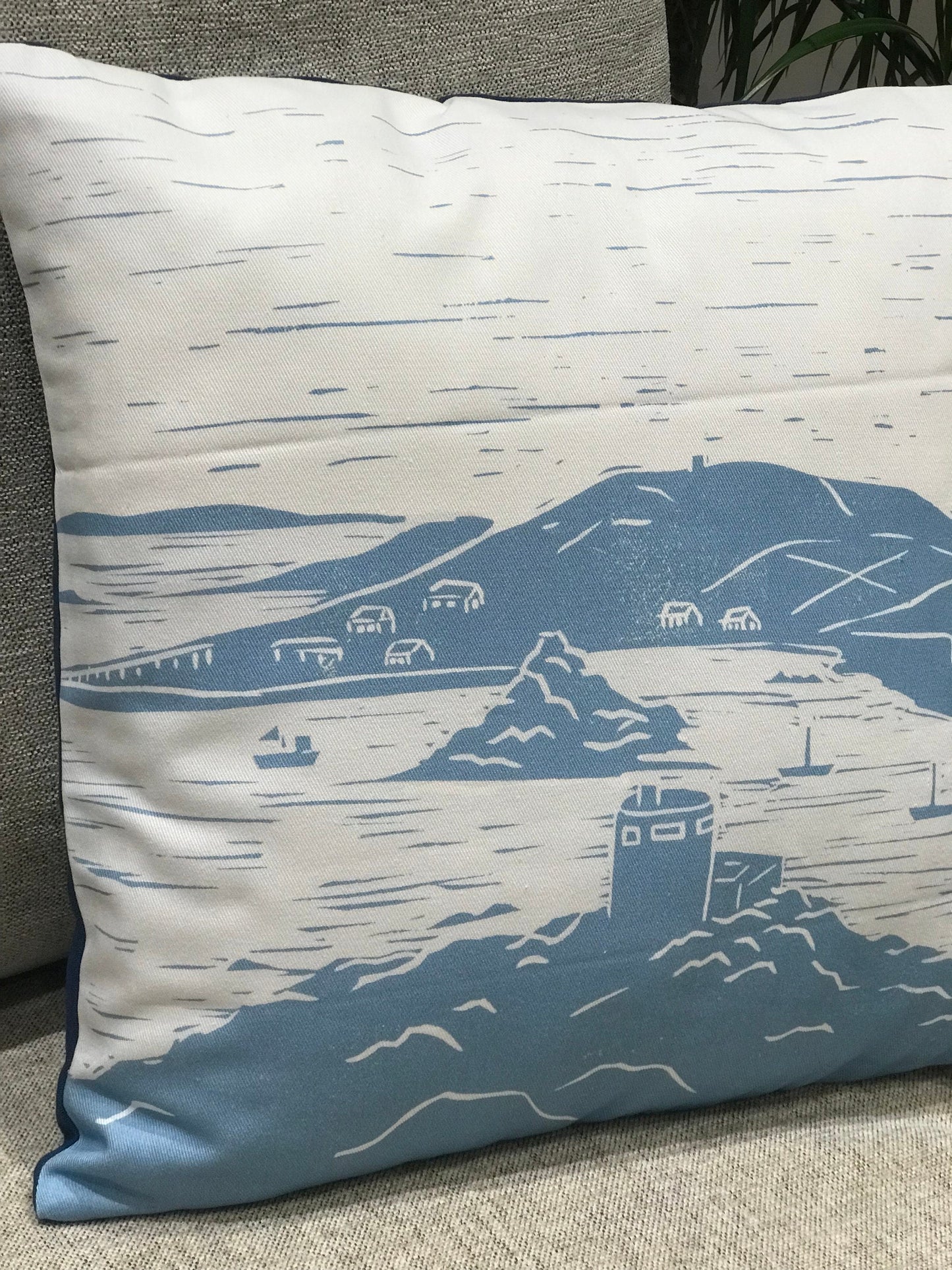 Bryher View Lino Print Cushion