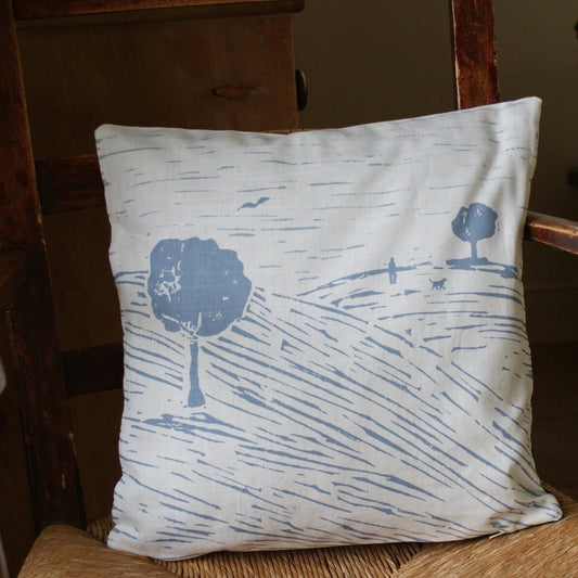 Dog Walking Lino Print Cushion